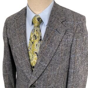 Hickey Freeman Bespoke Canterbury Blazer Mens 38R Gray Plaid Herringbone Tweed